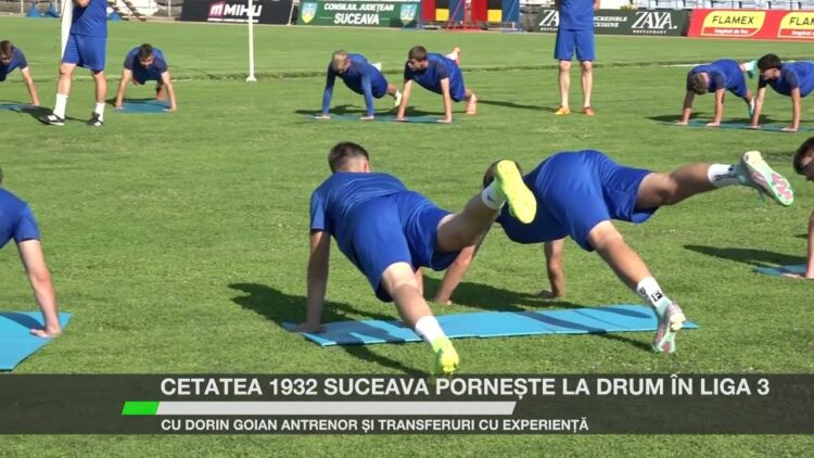 Fotbaliștii Cetatea 1932 Suceava la antrenament pe saltele, 21 iulie 2025