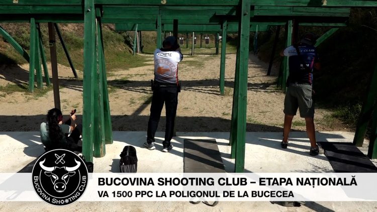 Sportivi trag la țintă în poligon, în cadrul etapei naționale VA 1500 PPC organizată de Bucovina Shooting Club la Bucecea.