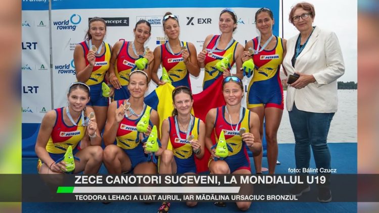 Echipajul feminin de canotaj al României, cu sportive sucevence, premiat la Mondialele U19 din Lituania.