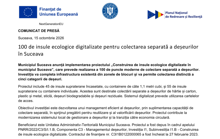 100 de insule ecologice digitalizate în Suceava